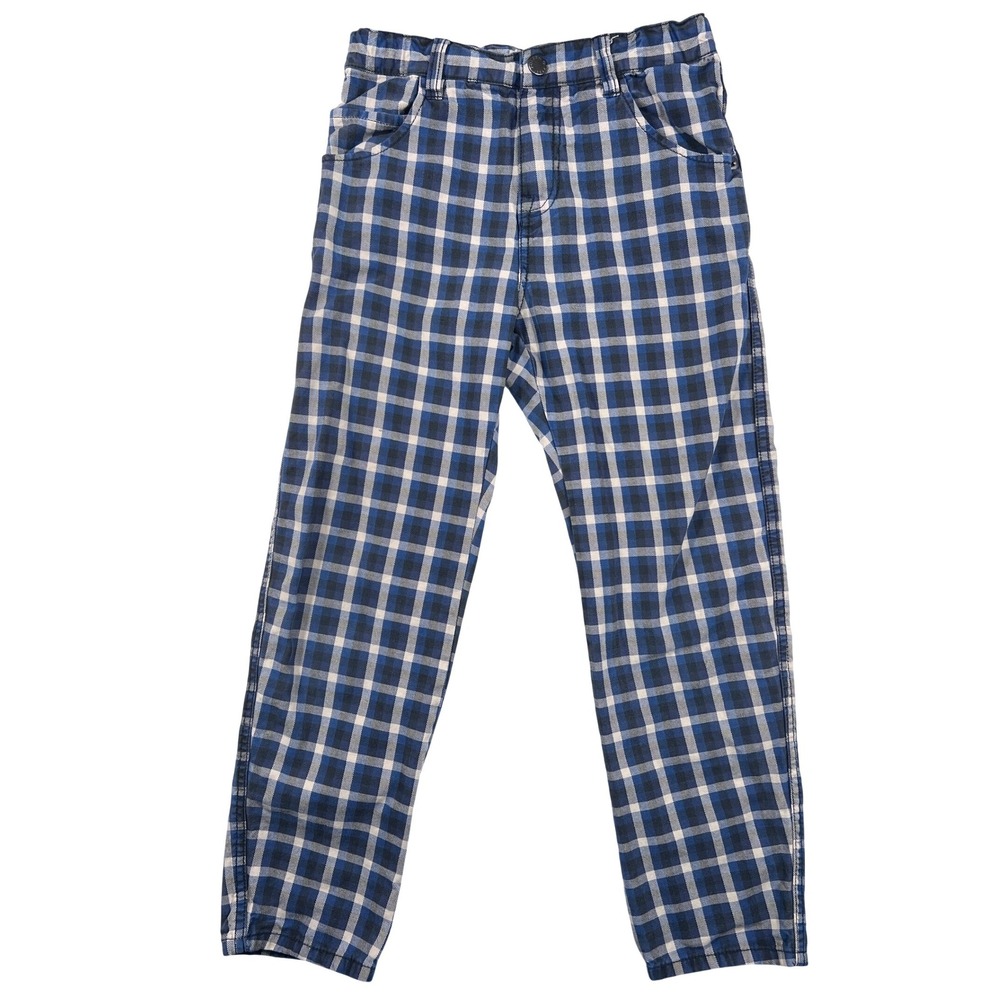 Polarn O. Pyret Sweden Kids Blue Plaid Cotton Trousers Size 140 9-10 Years GUC